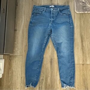 LOFT The Curvy Skinny Size 32/14 Medium Wash 5 Pocket Jeans Raw Hem